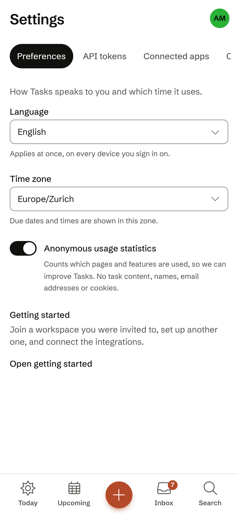 The settings on the iPhone with the switch for anonymous usage statistics.